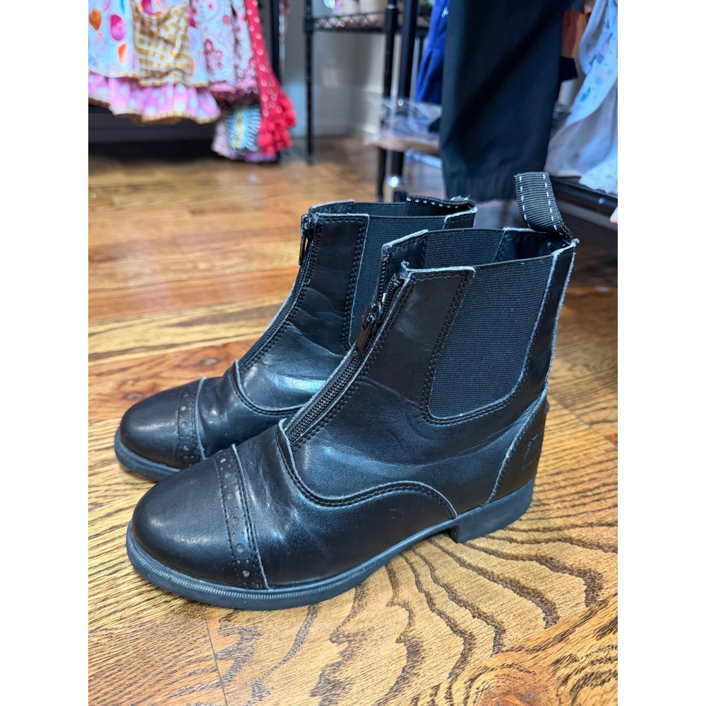 Kerrits Kids Black Paddock Boots Front Zip Equestrian Riding Boots Spur Rest